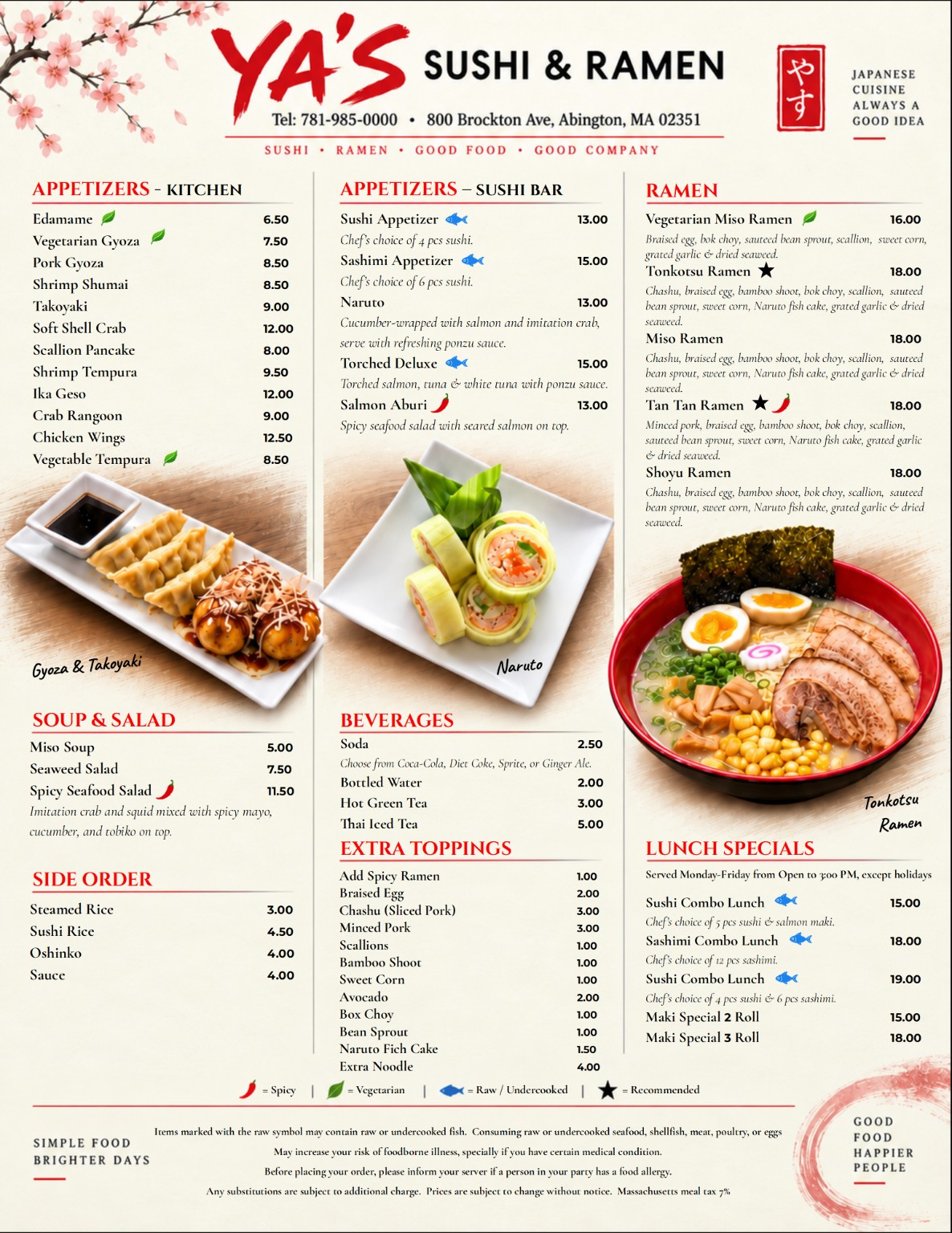 Preview of the YA'S Sushi and Ramen full menu
